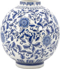 Galt International Blue & White Ceramic Floral Chinoiserie Globe Vase 12' Dia. - Round Bulb Shape Flower Vase Jar Classic Antique Home Decor