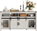 WAMPAT Farmhouse Buffet Cabinet, Rustic Sideboard with Sliding Barn Doors, 59' Coffee Bar Storage Cabinet with Mesh Doors, Cupboard Table for Kitchen, Dining Room, Living Room，Antique White