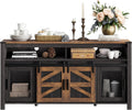 WAMPAT Farmhouse Buffet Cabinet, Rustic Sideboard with Sliding Barn Doors, 59' Coffee Bar Storage Cabinet with Mesh Doors, Cupboard Table for Kitchen, Dining Room, Living Room，Antique Black & Brown