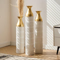Floor Vases Decorative Tall - 24/28.7/33.5in Glazed Metal Extra Large Decorative Vase Set of 3, White Tall Floor Vase for Home Decor, Living Room Entryway Decor Dining Bedroom Home Corner Office
