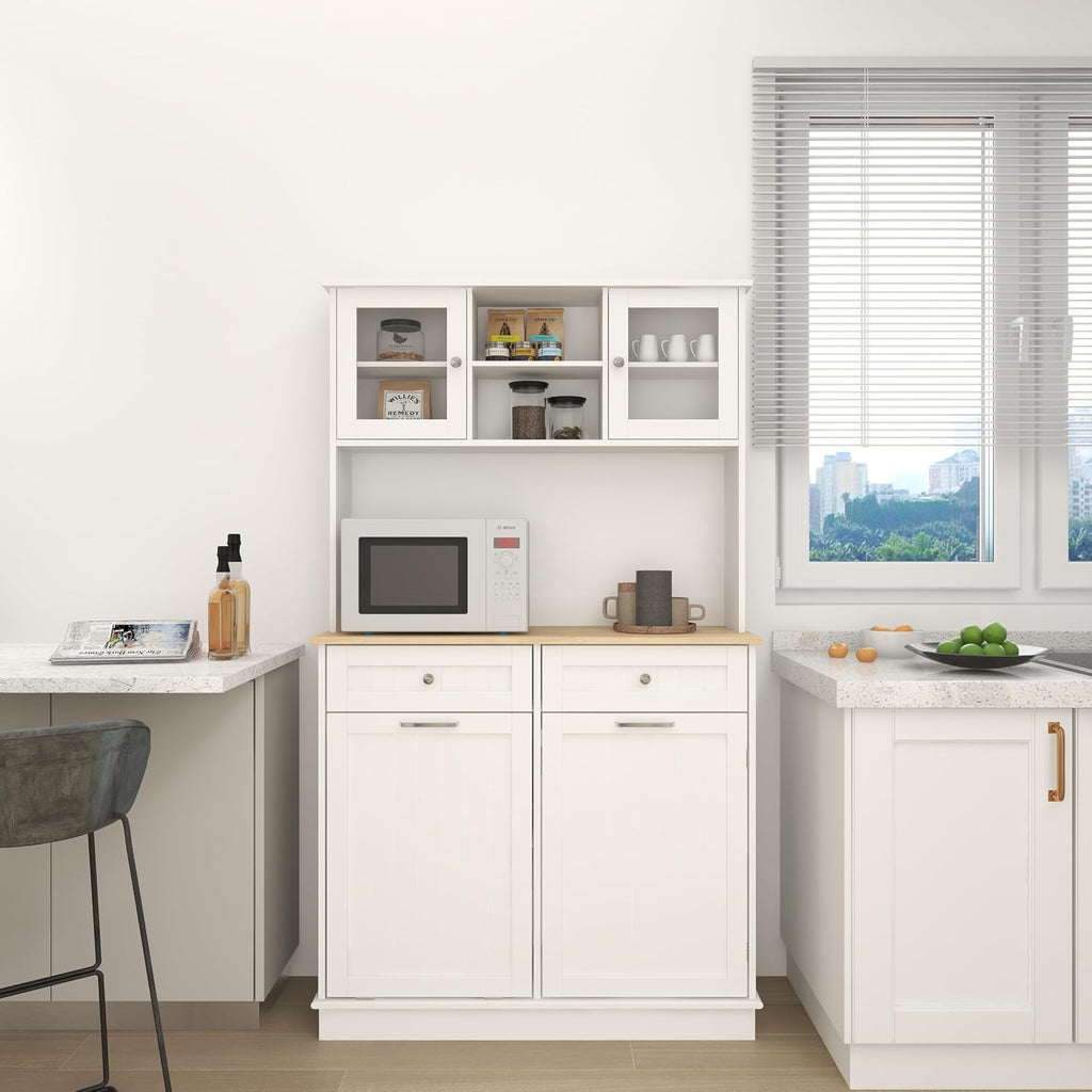 68' Tilt-Out Trash Freestanding Storage Cabinet, Kitchen Storage Bakers Rack with 3 Shelves, Utility Food Cupboard for Home/Kitchen, White