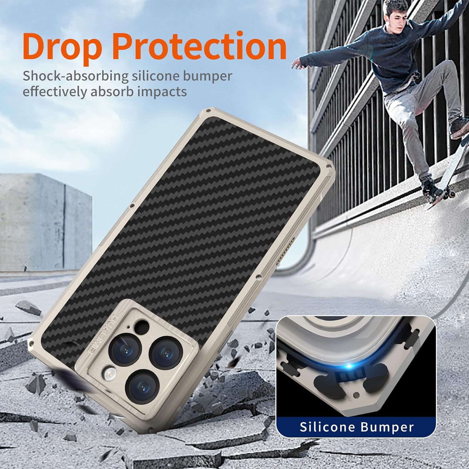 Luxury Carbon Fiber Aluminum Case for iPhone 16 Pro Max, Heavy Duty Rugged Military Protective Phone Cover with Camera Lens Protector Stand, Strong Magnetic Ring Compatible with Magsafe, Titanium