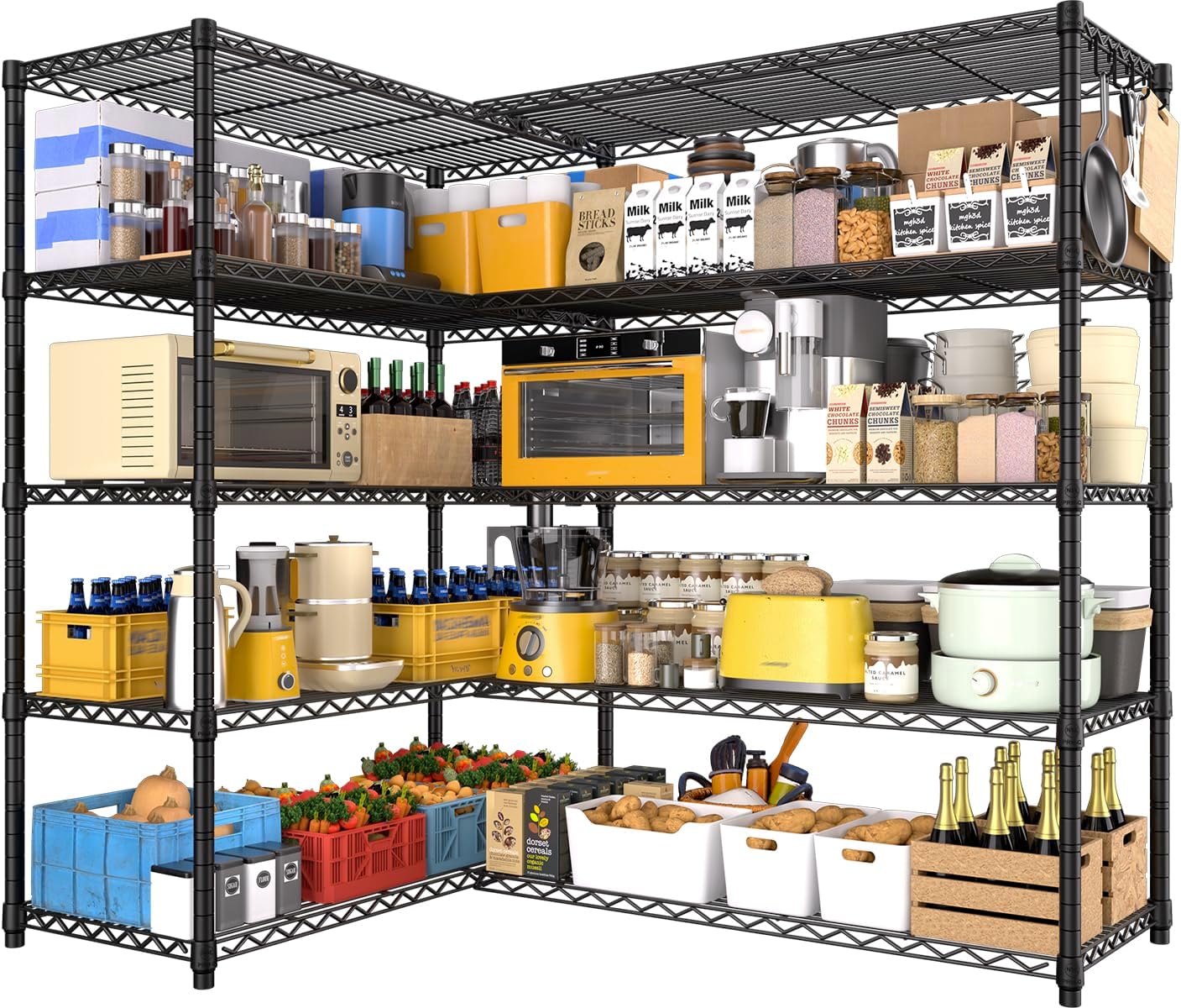 PrimeZone 5 Tier 72' W x 16''D x 76''H Metal Storage Wire Shelves - Heavy Duty Standing Garage Shelving Unit, Adjustable Steel Wire Rack Utility Shelf for Warehouse Kitchen Pantry Corner, Black