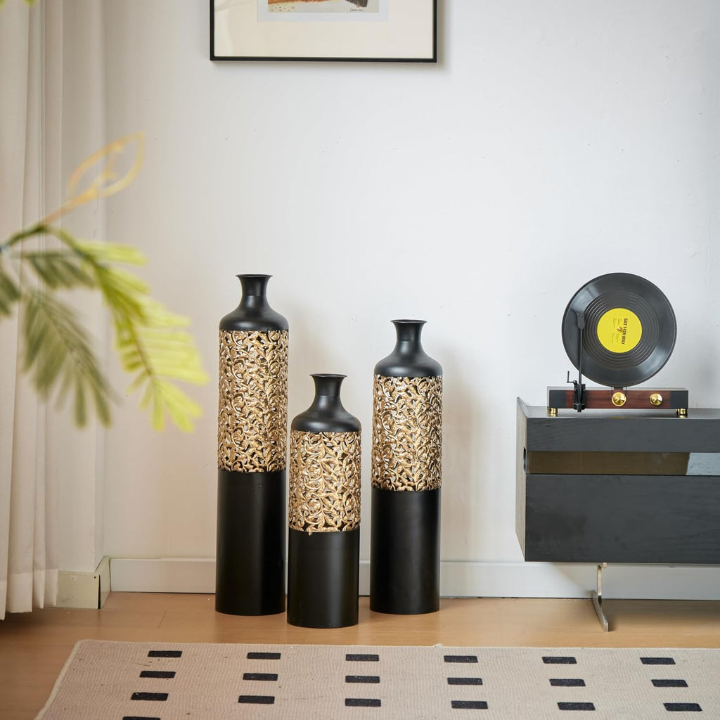 Floor Vases Decorative Tall - 20.8/24.8/28.7 in Metal Cylinder Vases Extra Large Decorative Vase Set of 3 Living Room Modern Big Standing Decor for Dining Bedroom Home Corner Indoor