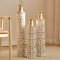 Floor Vases Decorative Tall - 24/28/32.3in Metal Extra Large Decorative Vase Set of 3, White & Gold Tall Floor Vase for Home Decor, Living Room Entryway Decor Dining Bedroom Home Corner Indoor Office
