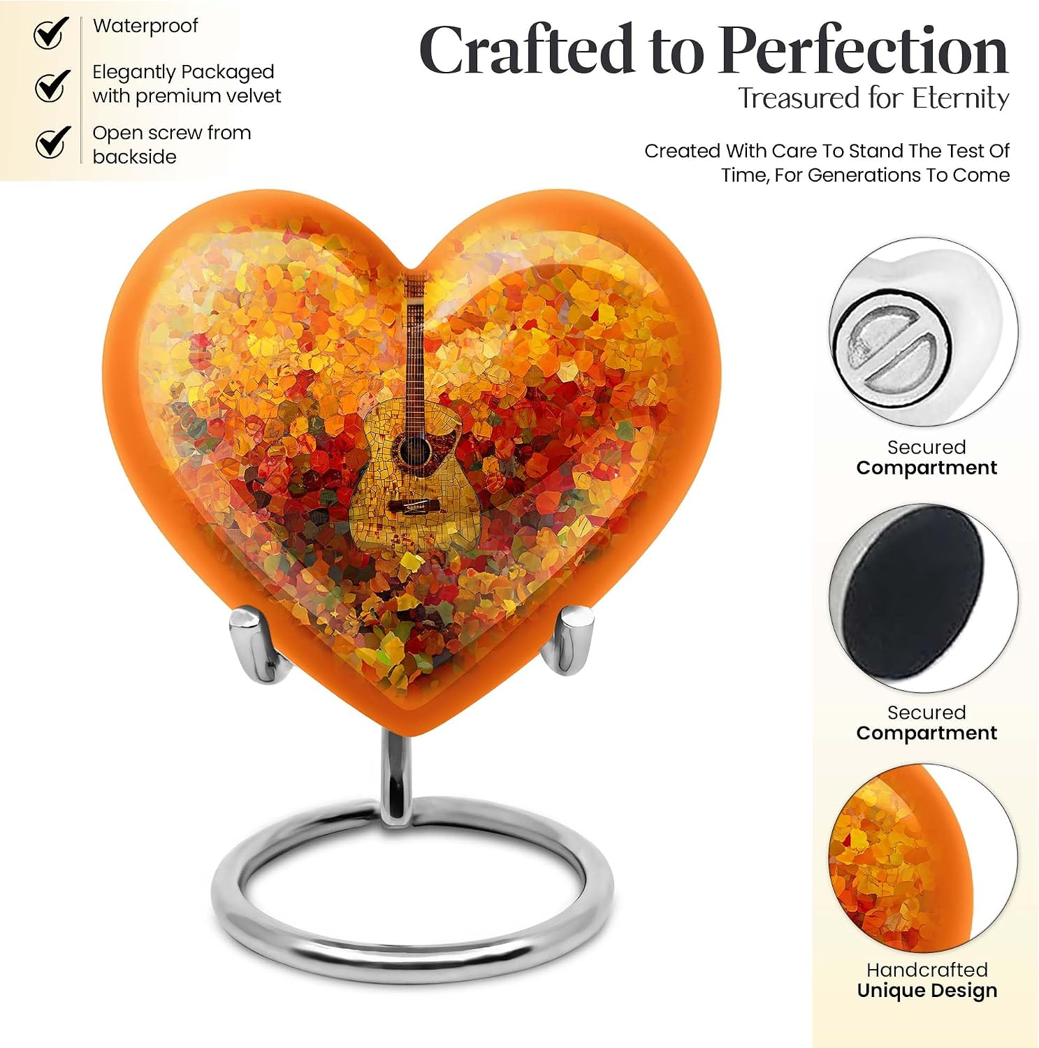 Guitar Urn - Heart Urns - Cremation Boxes for Human Ashes - Human Urns for Ashes Dad - Unique Urn for Ashes for Women - Urns for Ash Male - Burial Urn for Women Ashes (1pcs 8Inch+4pcs 3inch Combo)