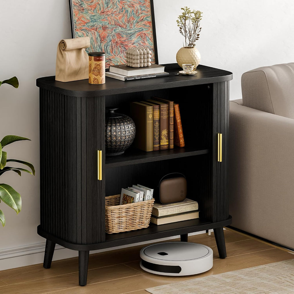 Lulive Black Buffet Cabinet, Sideboard Buffet Storage Cabinet with Sliding Doors, Modern Bar Cabinet for Kitchen & Dining Room