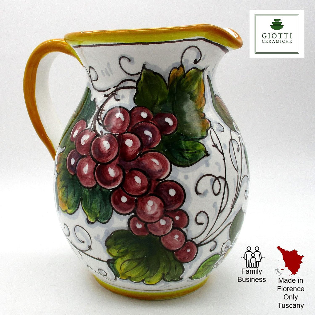 Italian Ceramic Pitcher MIxFruits - 33 oz Hand Painted Utensil Holder Or Carafe Design for Kitchen - Made in ITALY Tuscany - Italian Pottery Vase Jar for Wine - Home Decor Ceramics Dispenser