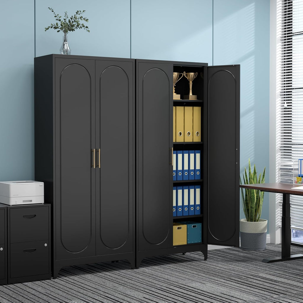 75' Tall Black Metal Storage Cabinet with Doors & Adjustable Shelves, Heavy-Duty Pantry Cabinet for Kitchen, Garage, Home Office, Living Room & School