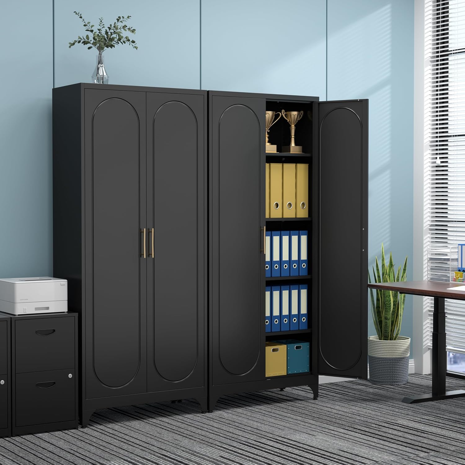 75' Tall Black Metal Storage Cabinet with Doors & Adjustable Shelves, Heavy-Duty Pantry Cabinet for Kitchen, Garage, Home Office, Living Room & School
