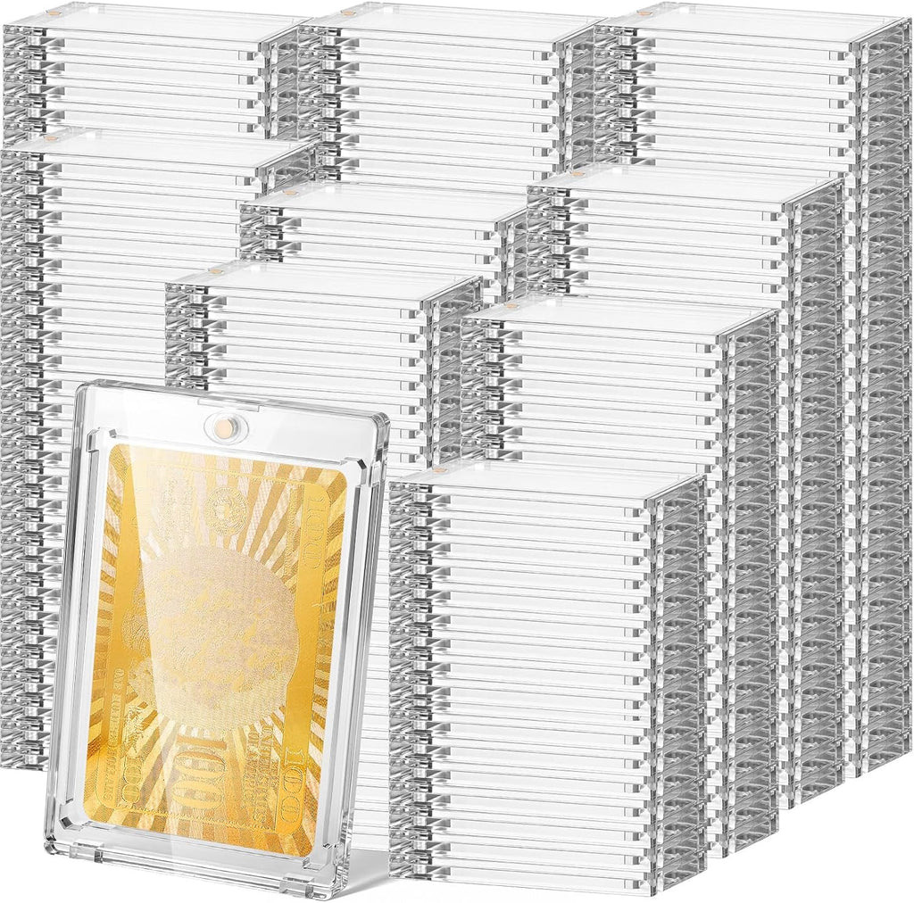 SATINIOR 200 Pcs 130 Pt Acrylic Magnetic Card Holders 2.5'' x 3.54'' Single Touch Tag Holder Thick Clear Protectors Hard Plastic Magnetic Case for Sports Baseball Football Game Trading Store Display