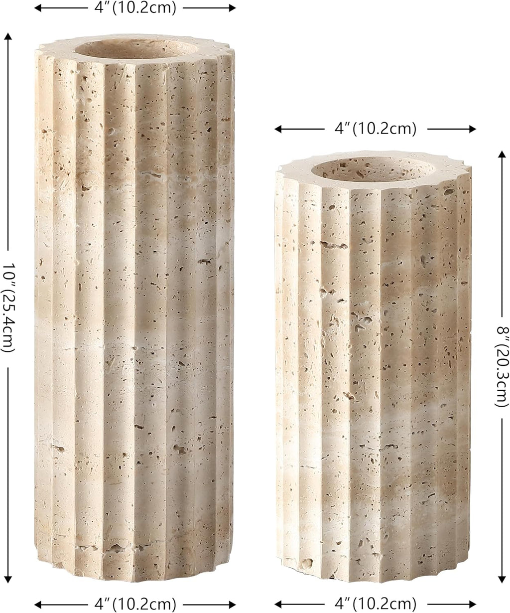 SAFAVIEH Home Collection Teroi Sand Color Travertine Vase Set of 2 – Sand Color, Cylindrical Design, Decorative Accent for Shelves, Tables, or Entryways