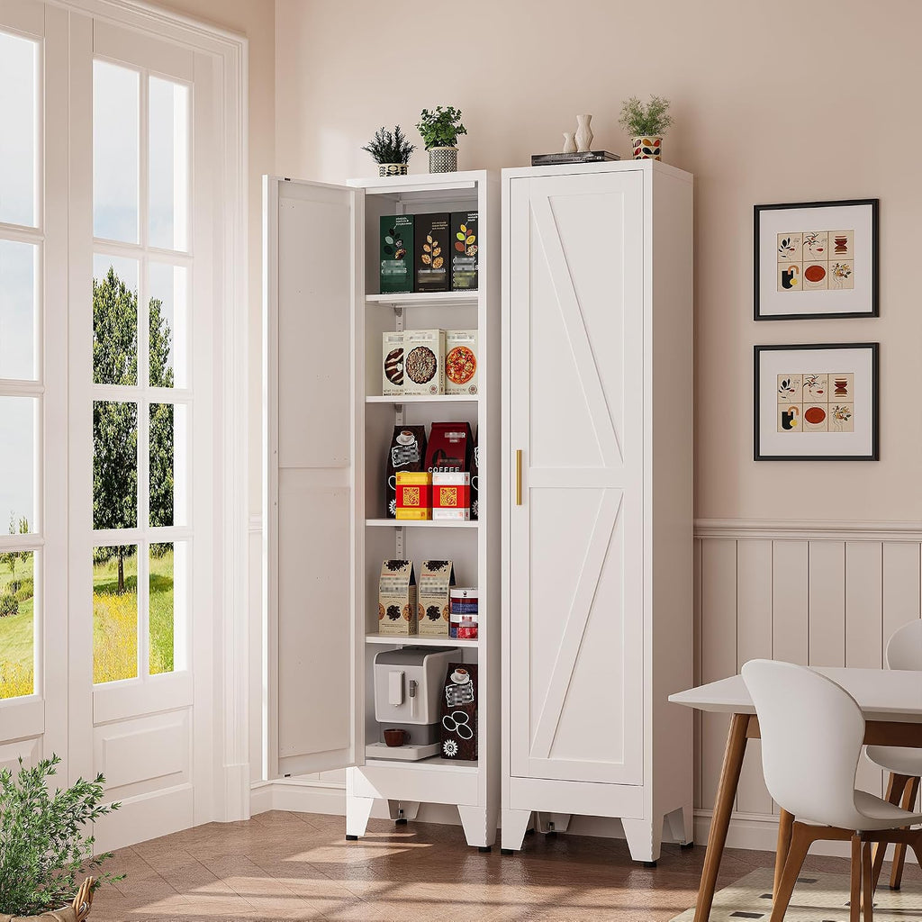 Narrow Bthroom Storage Cabinet Tall Metal Storage Cbinets with 4 Adjustable Shelves Freestanding 5 Tier Slim Pantry Cabinet for Kitchen Office Small Space