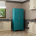 QINPTWUT 61' Metal Storage Cabinet, 4-Tier Kitchen Pantry with 3 Adjustable Shelves, Farmhouse Design Freestanding Cupboard for Kitchen, Bathroom, Laundry, Garage, Blue