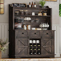 REVOMINCA 63 Inch Tall Coffee Bar Cabinet with 3-Tier, Kitchen Hutch with 3 Large Drawers, Farmhouse Coffee Bar with 9 Wine Racks & 3 Glass Holders, Wine Storage Cabinet for Living Dining Room, Oak
