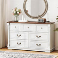 Pamapic Farmhouse Dresser with 7 Drawers, 52' Wide Rustic Chest of Drawers with Natural Texture & Retro Handles, White Vintage Storage Dresser TV Stand for Bedroom, Living Room, Antique White