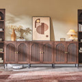 IFGET Modern Buffet Cabinet with Storage, 92.63' W Fluted Arched Sideboard Cabinet w/Adjustable Shelves, Wooden Modular Coffee Bar for Dining Room, Kitchen, Living Room, Entryway, Brown