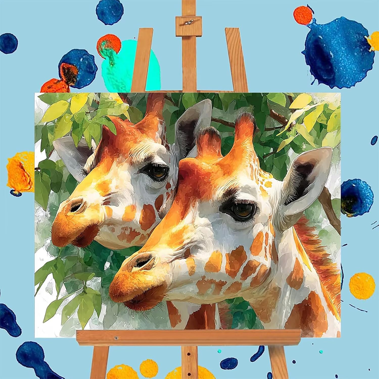 Giraffe Paint by Numbers Kit for Adults, DIY Painting by Numbers Leaves, DIY Canvas Wall Art Crafts for Adults with Paint Brushes and Acrylic, Spring Decor Art Supplies, Girl Gifts, 54x40in B-3549