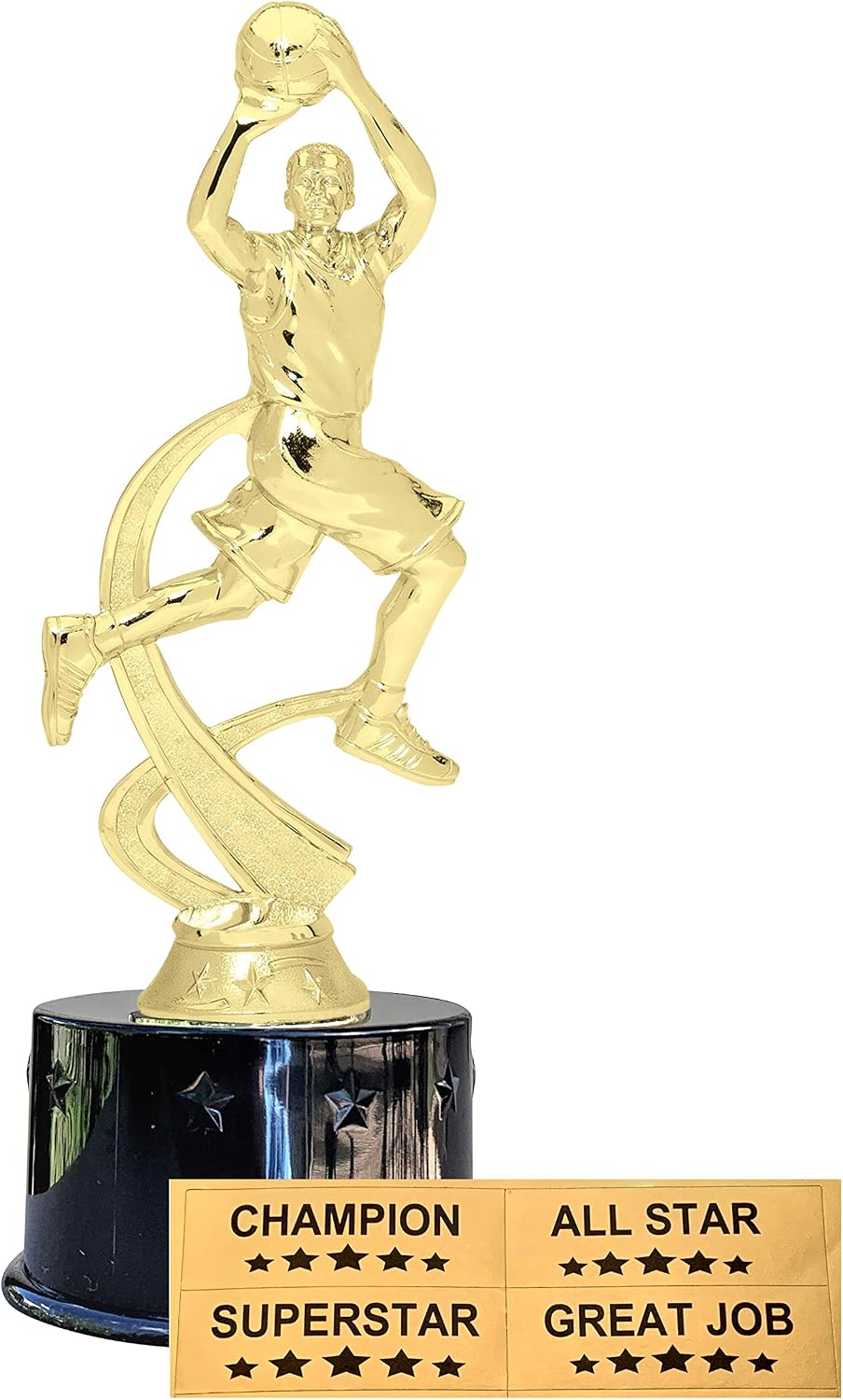 Express Medals Male Boys Basketball Award Trophy Party Favor Gift Prize Including 4 Gold Color Decals to Custom Personalize The Black Round Base