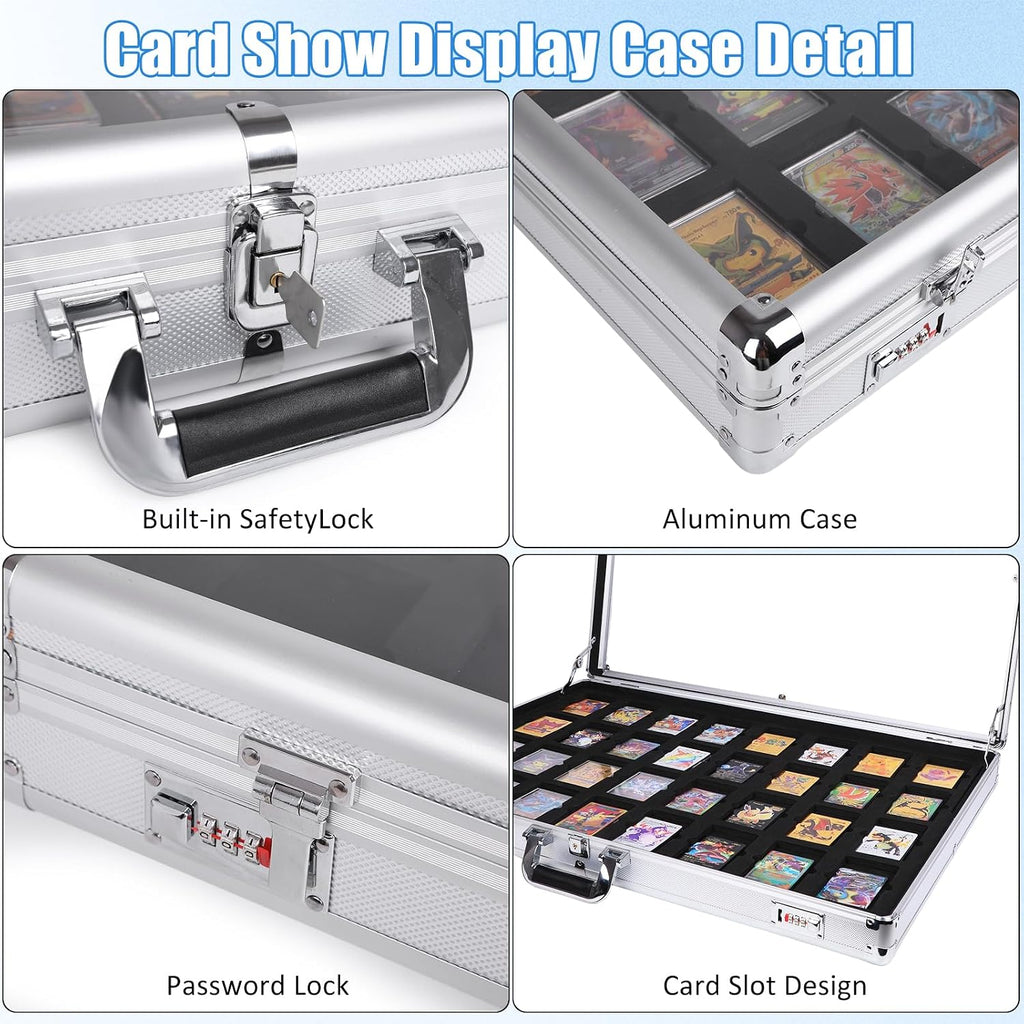 Upgraded 34' x 22' Card Display Case, Trading Card Display Case with Aluminum Frame & Acrylic Side Panels, Dual Security with Combination & Key Lock, Perfect for Trade Shows & Card Display(Sliver)