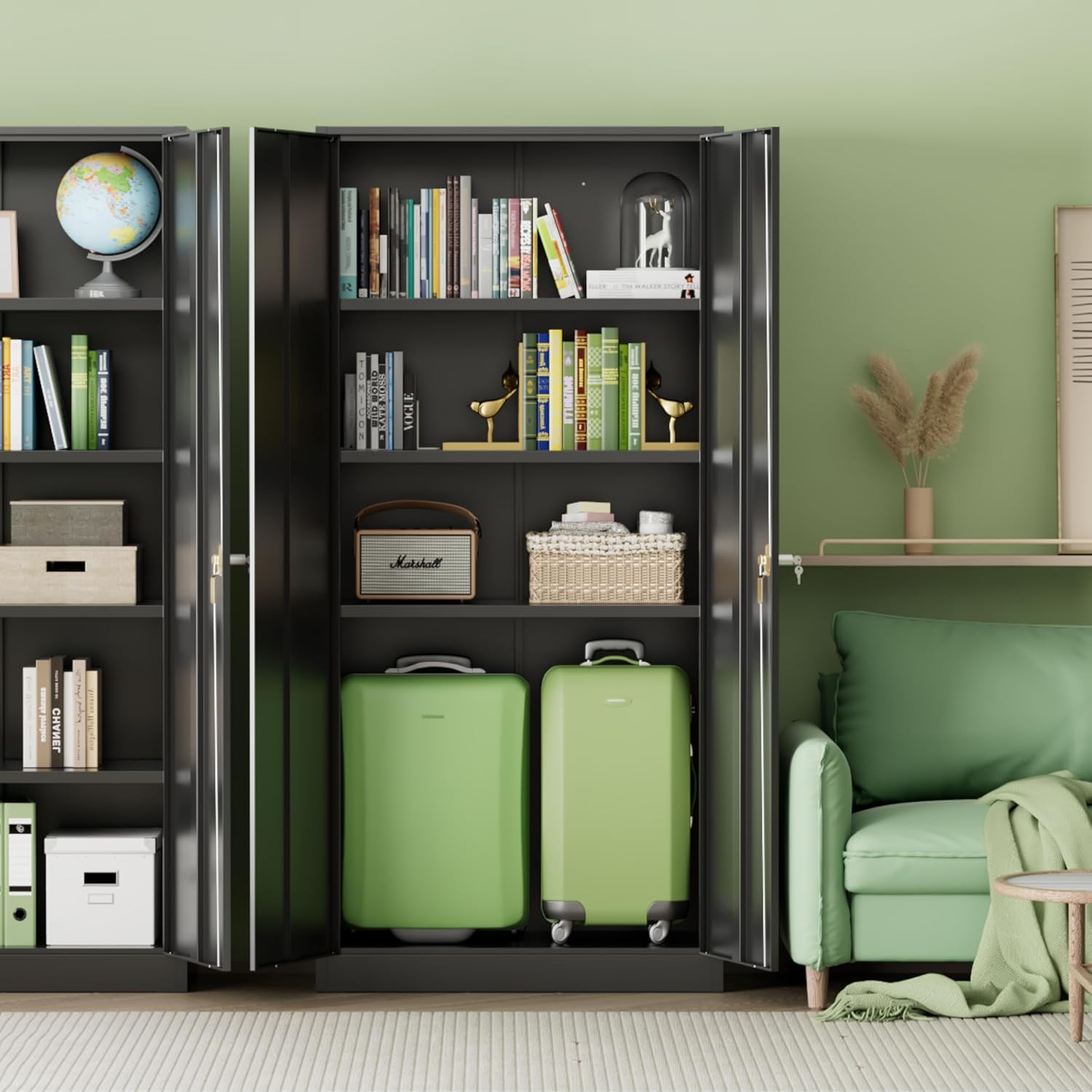 INTERGREAT 72-Inch Metal Storage Cabinet for Garage, Lockable Steel Cabinet with Doors and Adjustable Shelves, Black Locking Storage Unit for Office, Home, Gym, and School.