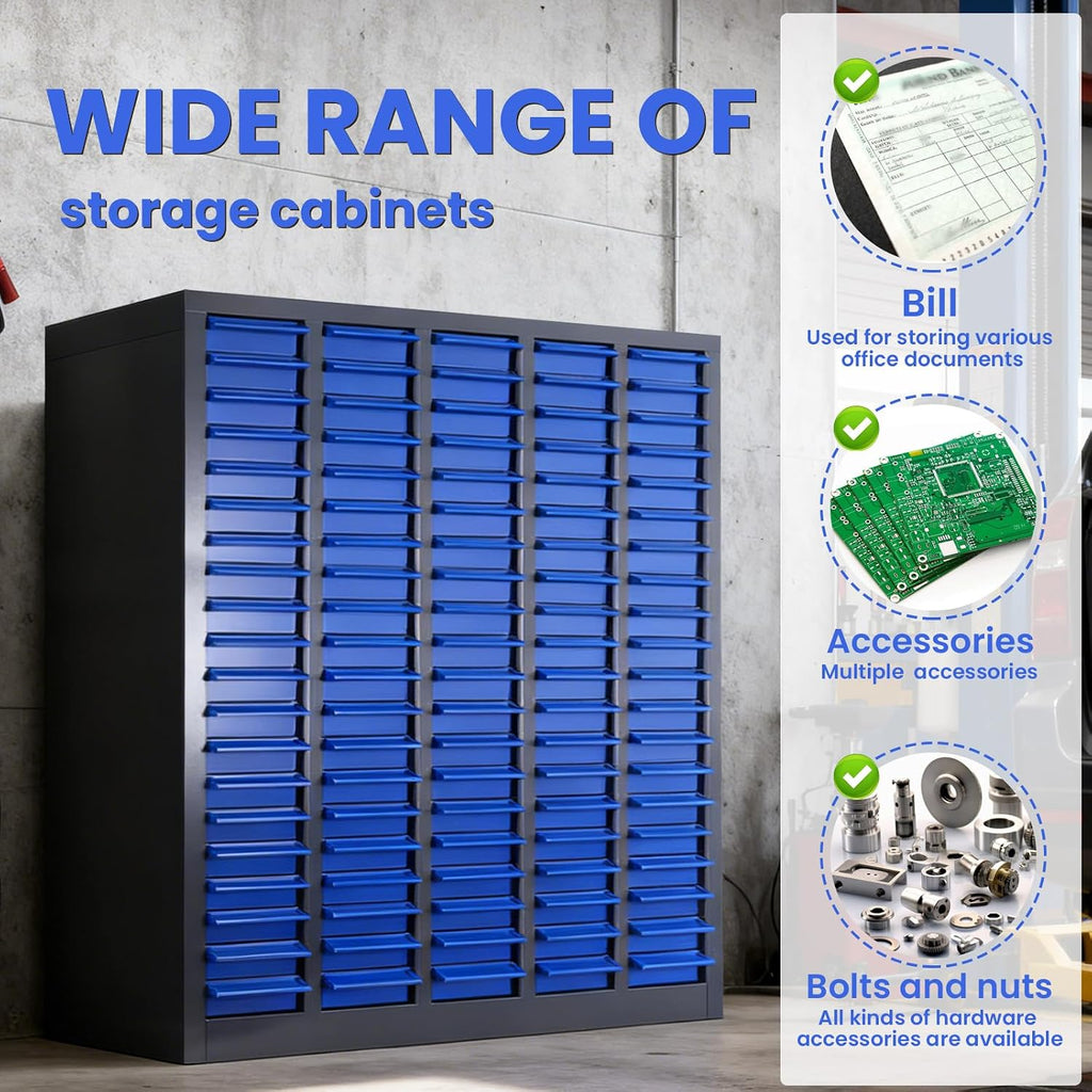 CETIVENO100 Drawer Parts Cabinet, 26'X 9'X 46' Nut and Bolt Storage Organizer, Abs Nut and Tool Storage Organizer, with Dividers and Labels for Laboratory, Studio, Home Use/Blue(100)