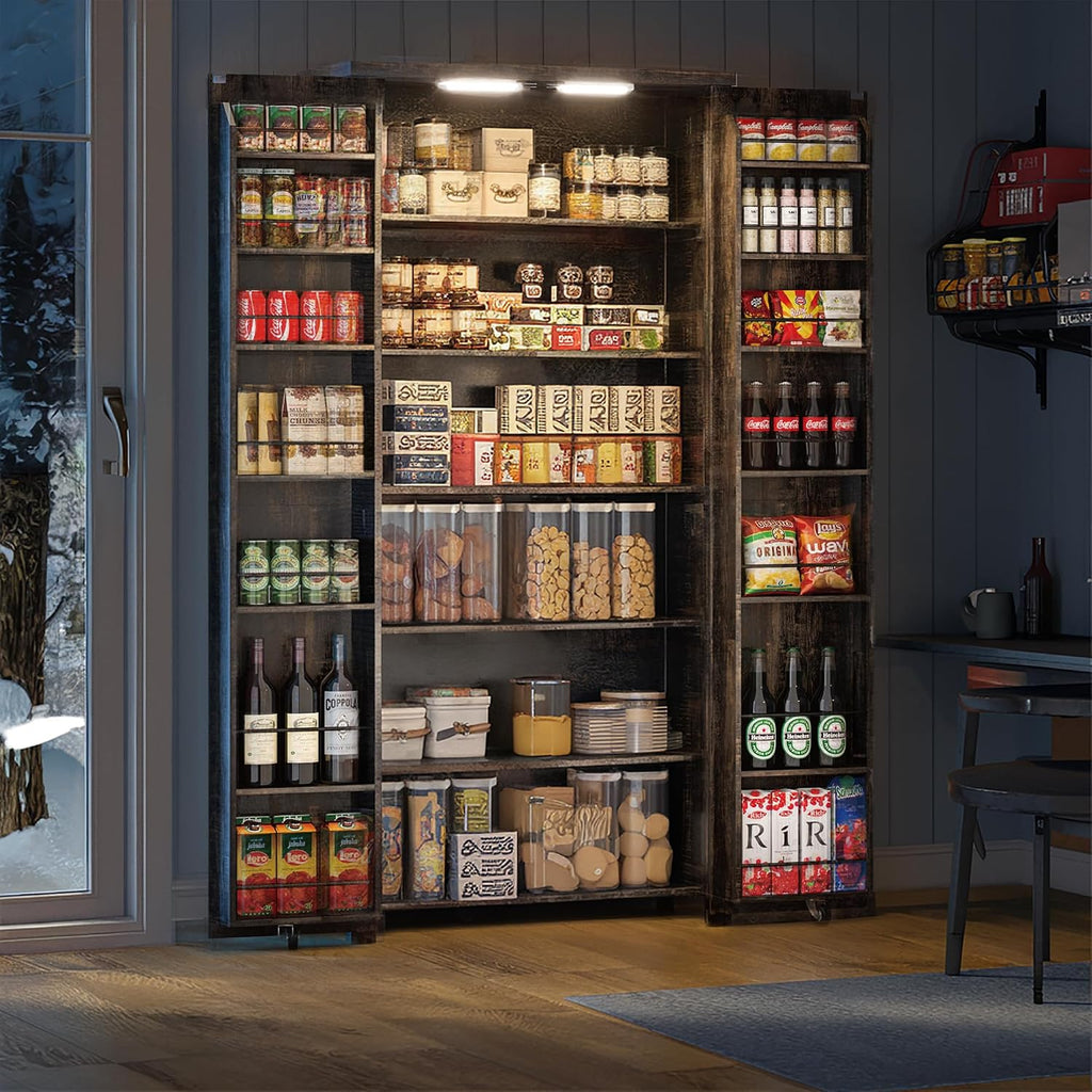 Furnaza Kitchen Pantry Cabinets - 72' Tall Farmhouse Food Storage Cabinets Cupboard with 2 Barn Doors and Shelves Adjustable for Large Dinning or Living Room, in Rustic Brown