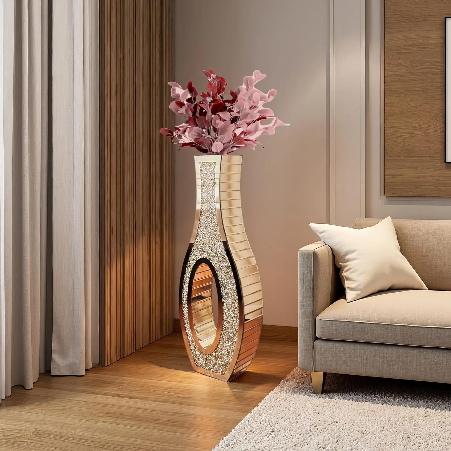 30' Tall Double Sided Crushed Diamond Floor Vases, Large Hollow Out Dustproof Vase for Living Room, Floor Vases Decorative Tall for Home,Office,Hotel(11.8' L x 5.37' W x 30' H)