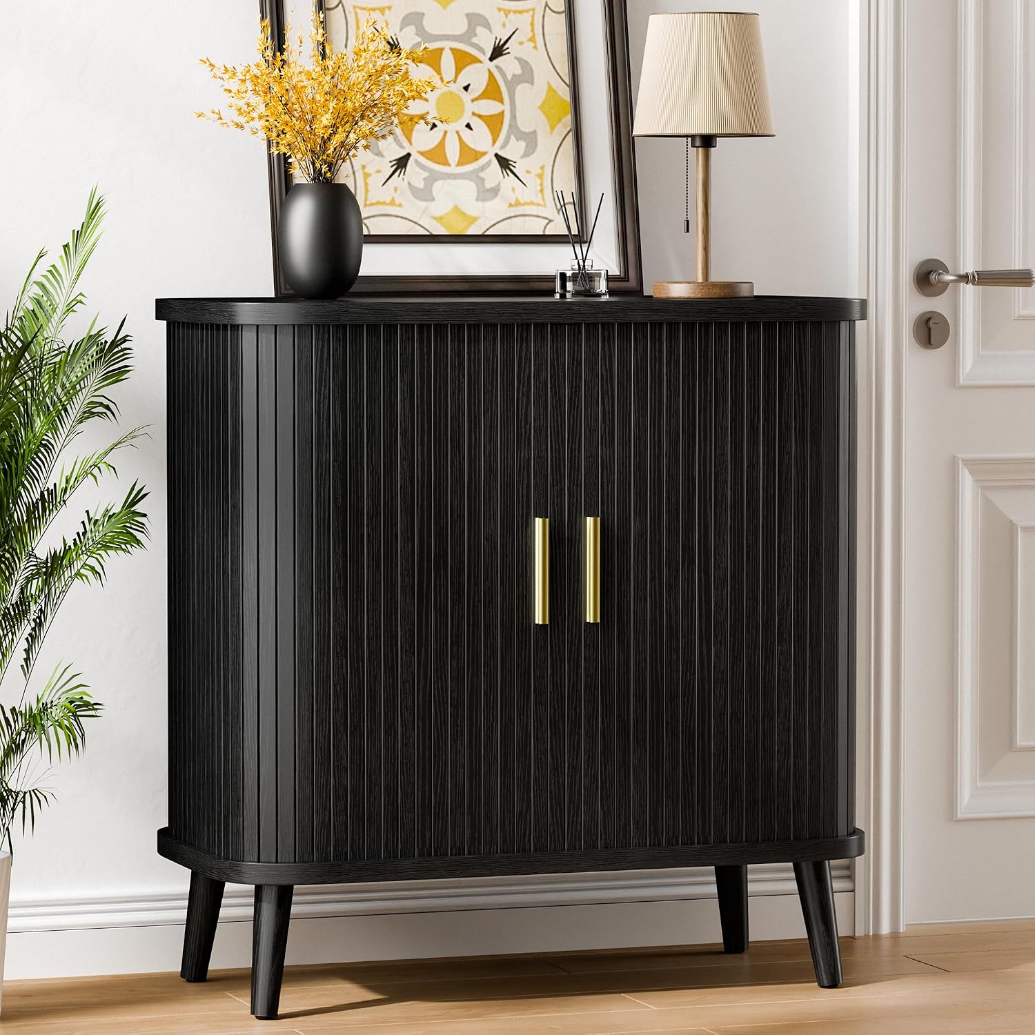 Lulive Black Buffet Cabinet, Sideboard Buffet Storage Cabinet with Sliding Doors, Modern Bar Cabinet for Kitchen & Dining Room