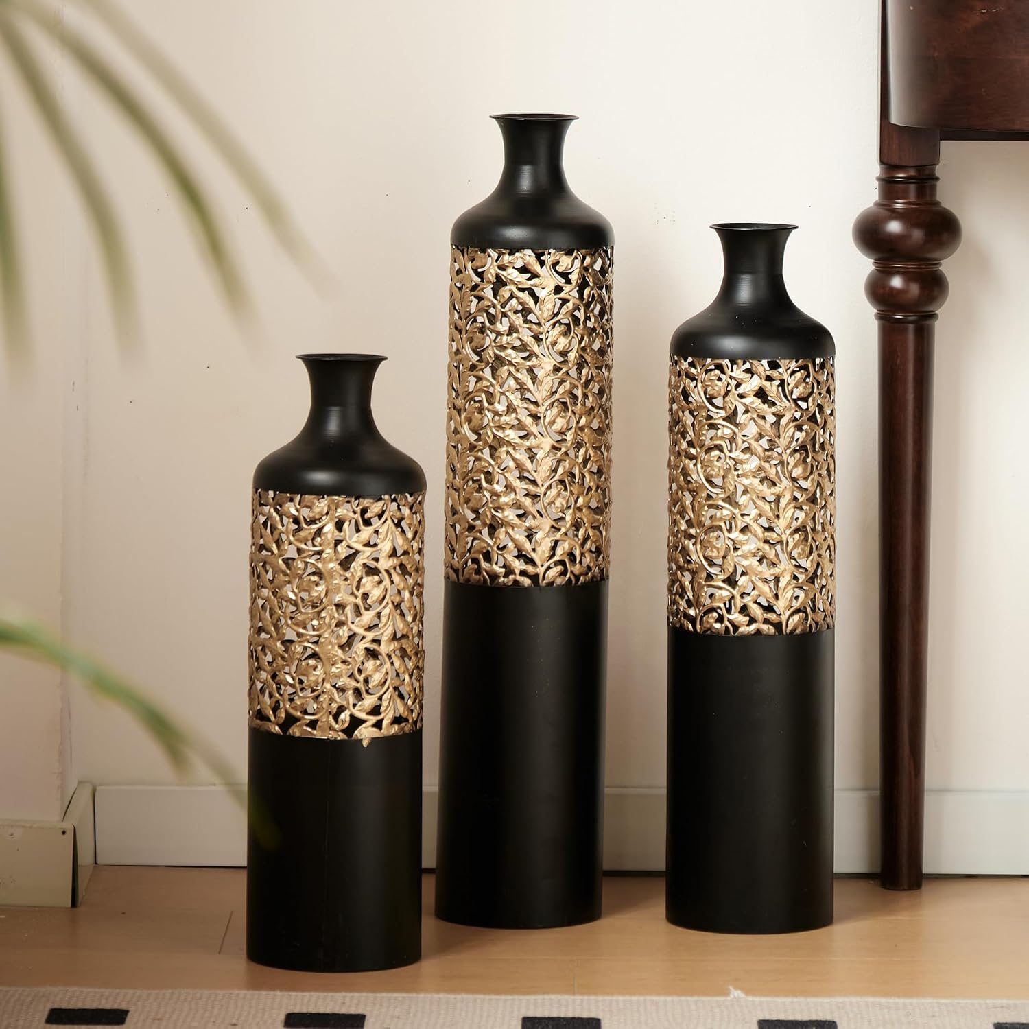 Floor Vases Decorative Tall - 20.8/24.8/28.7 in Metal Cylinder Vases Extra Large Decorative Vase Set of 3 Living Room Modern Big Standing Decor for Dining Bedroom Home Corner Indoor