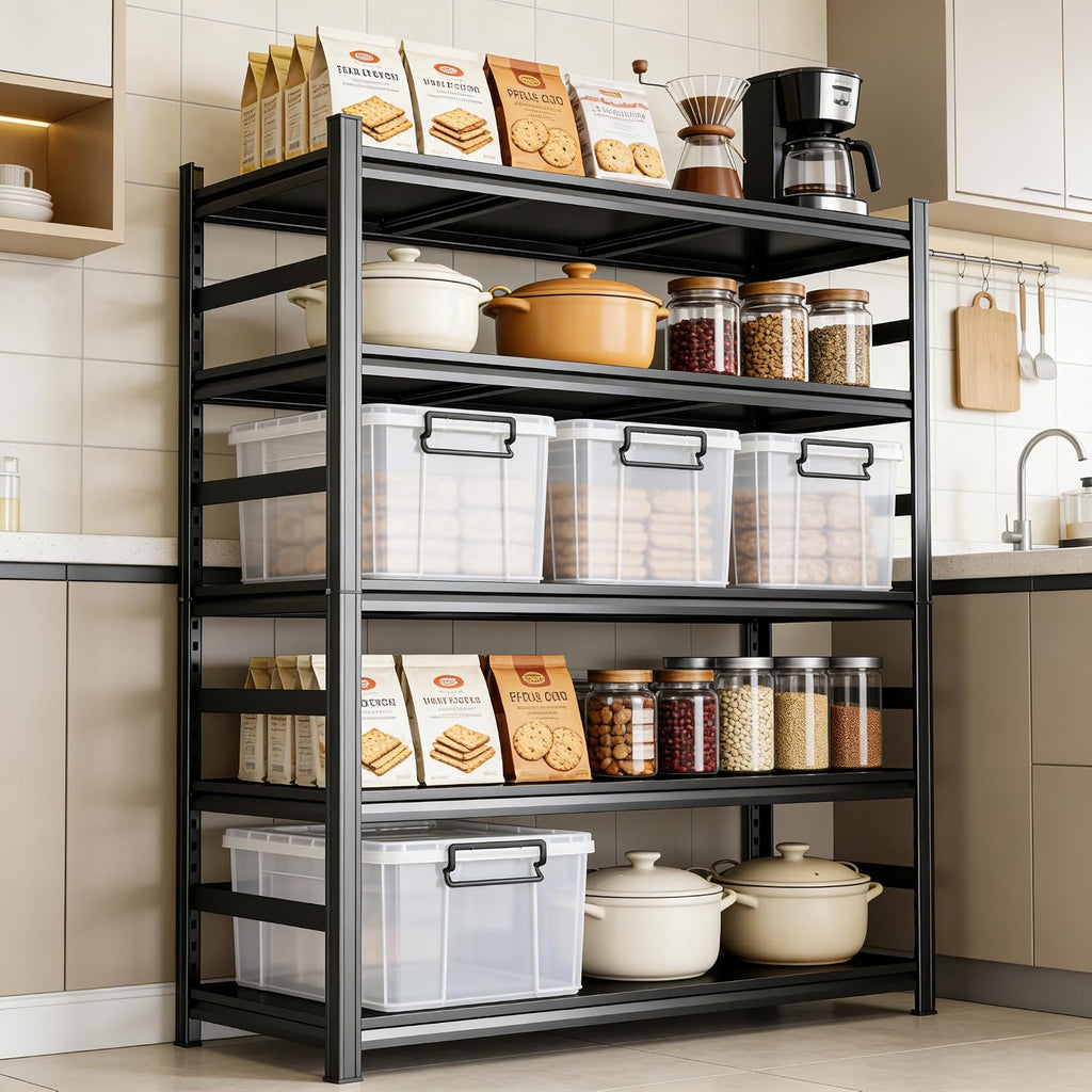 5-Tier Adjustable Storage Rack Metal Shelving 48' W x 88' H Metal Storage Shelf Black Shelving Unit 2000LBS Shelvs for Kitchen Pantry Basement