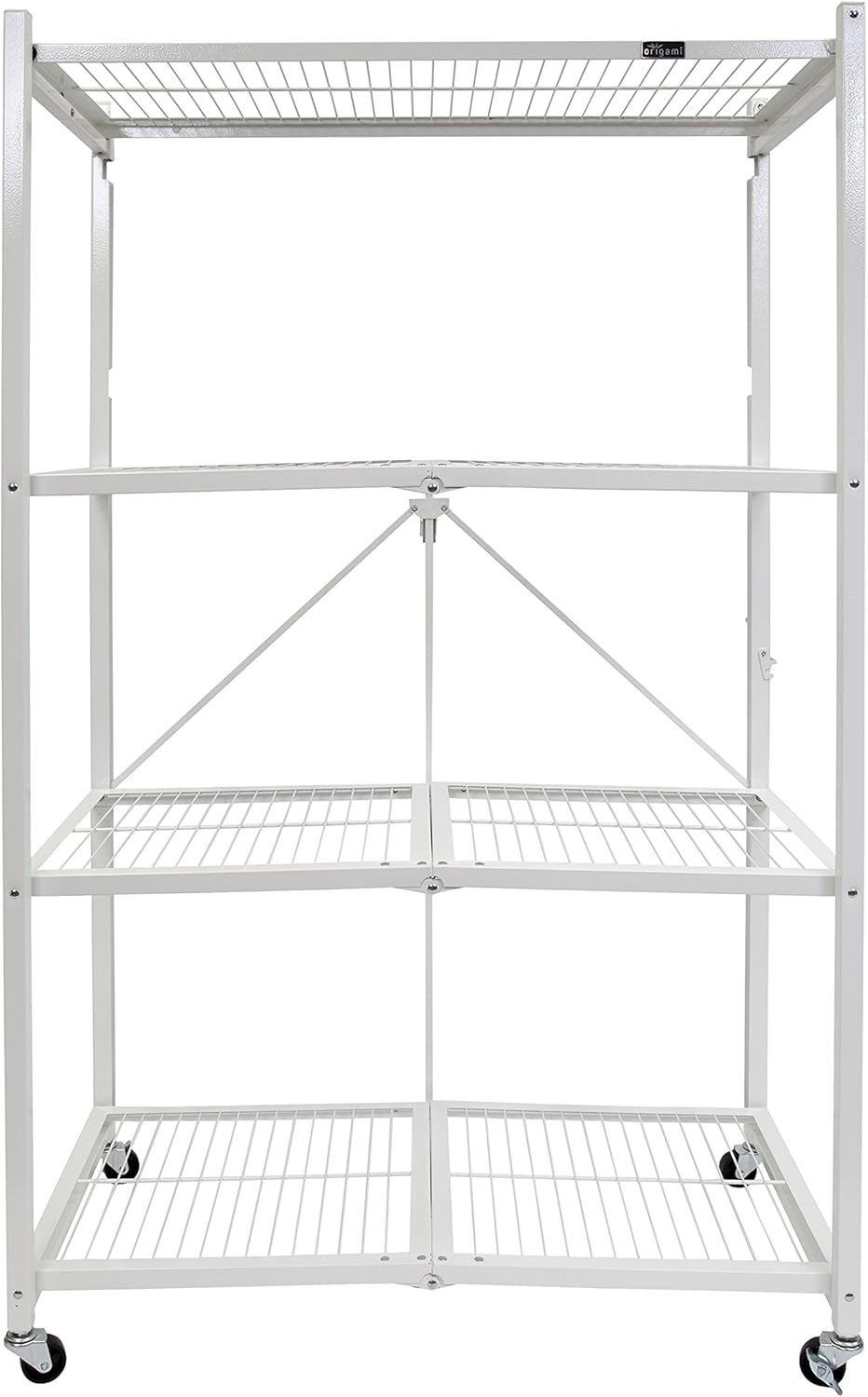Origami 4-Pack R5 Storage Rack, 4-Tier Heavy-Duty Foldable Steel Shelf with Wheels, White