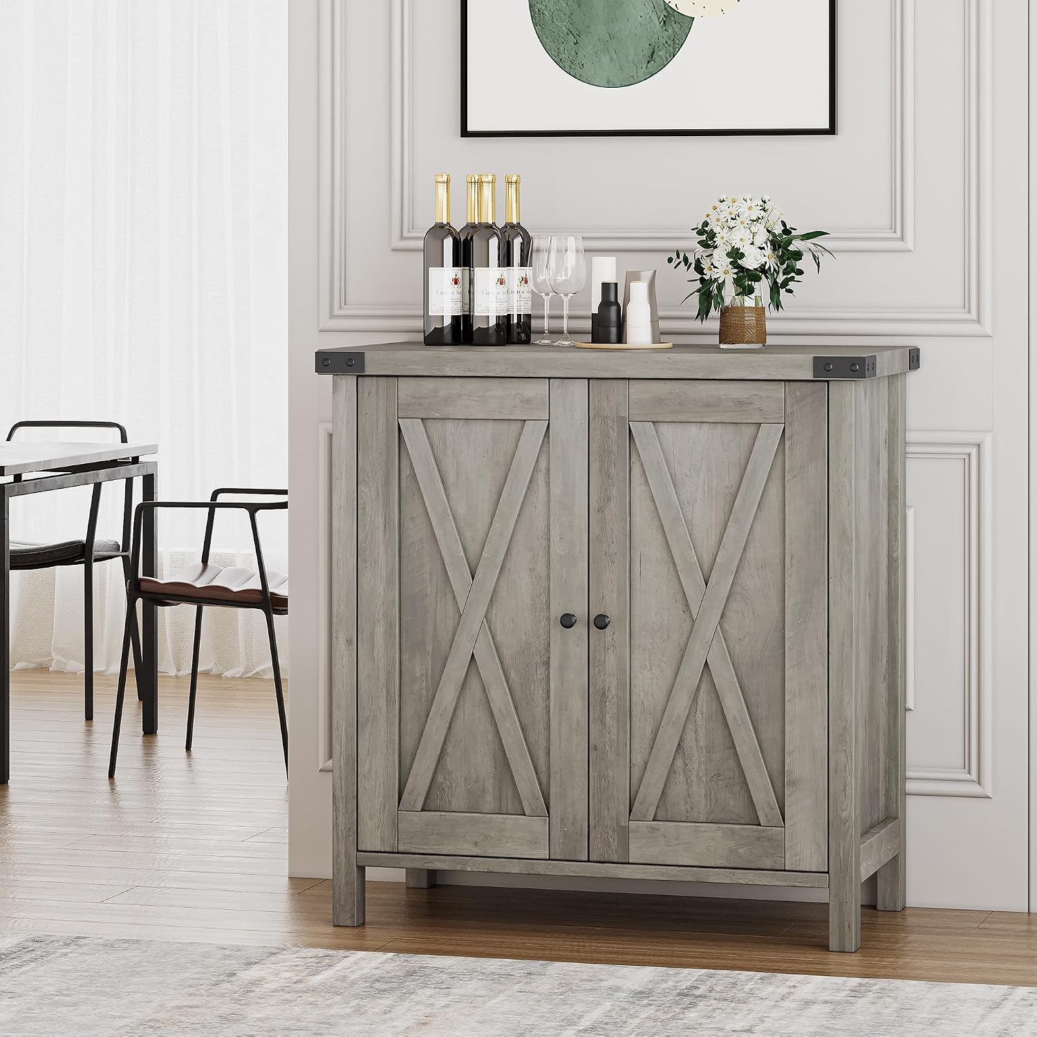 GarveeHome Small Storage Cabinet, Farmhouse Sideboard Buffet Cabinet with 2 Doors and Adjustable Shelves, Accent Entryway Console Cabinets for Living Room, Dining Room (Rustic Gray, 2 Pieces)