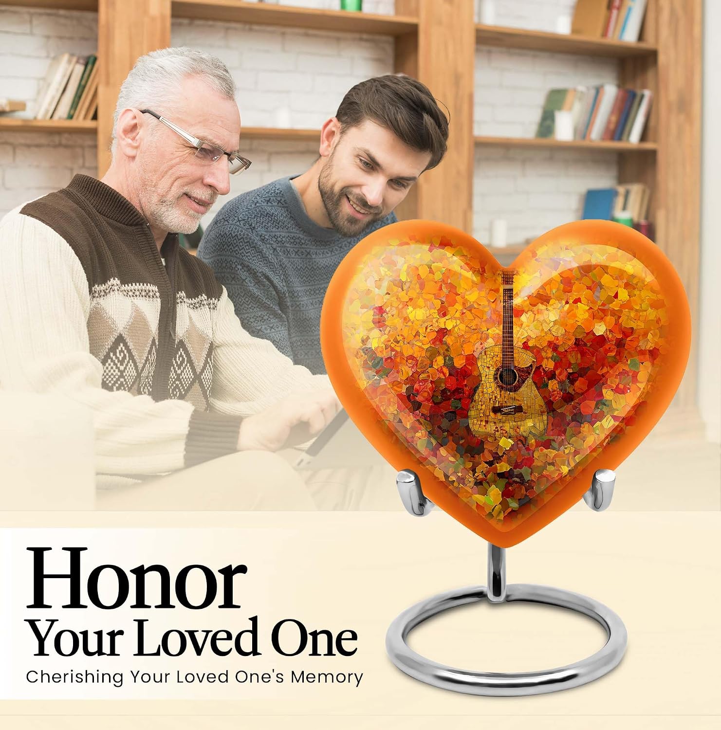 Guitar Urn - Heart Urns - Cremation Boxes for Human Ashes - Human Urns for Ashes Dad - Unique Urn for Ashes for Women - Urns for Ash Male - Burial Urn for Women Ashes (1pcs 8Inch+4pcs 3inch Combo)
