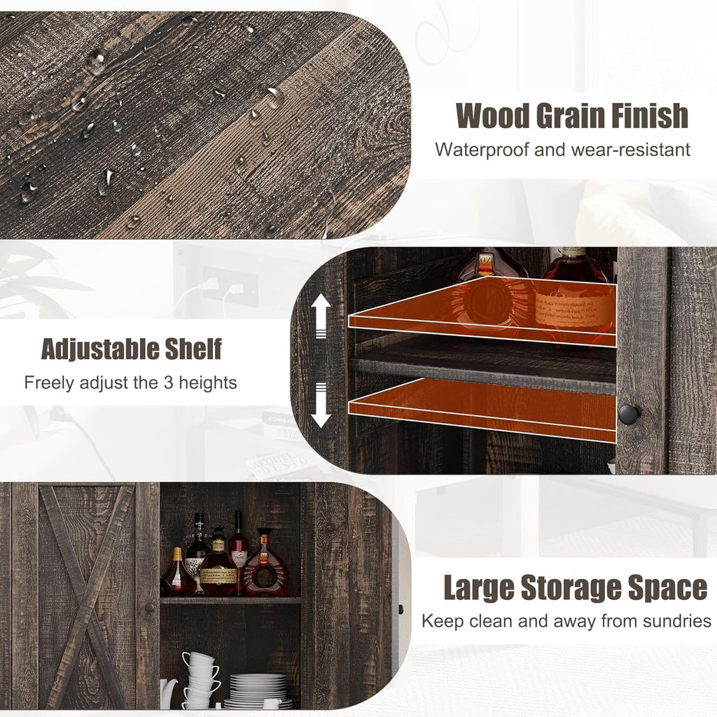 GarveeHome Small Storage Cabinet, Farmhouse Sideboard Buffet Cabinet with 2 Doors and Adjustable Shelves, Accent Entryway Console Cabinets for Living Room, Dining Room (Dark Oak, 2 Pieces)