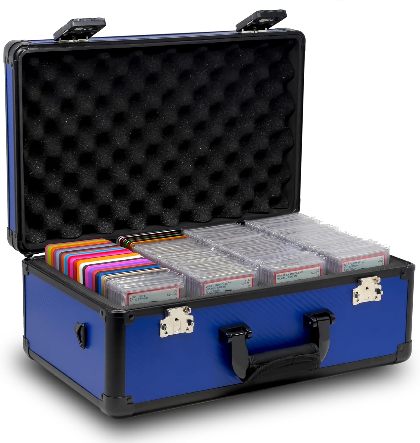 Graded Card Case, 4 Row Graded Card Storage Box, Trading Card Case, PSA Card Cases for Sports Cards Case, BGS PSA Slab For Graded Cards, Card Carrying Case (Blue)