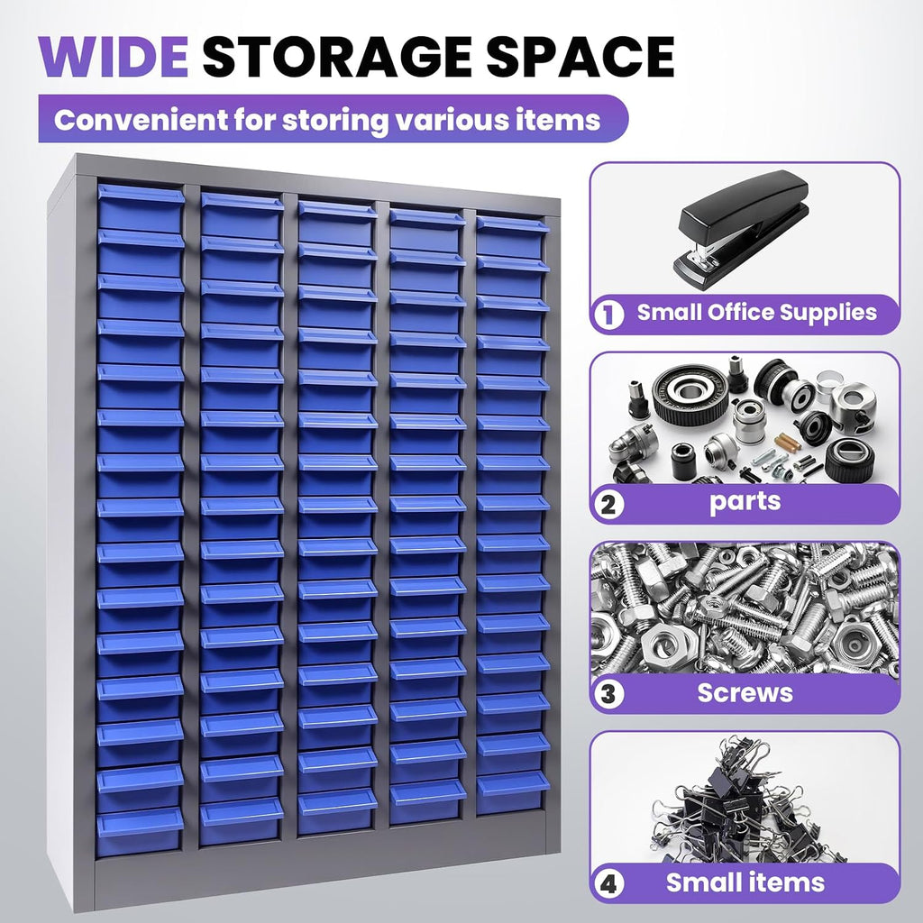 75 Drawers Stainless Steel Nut and Bolt Organizer, Parts Cabinet with Adjustable Shelves and Label Stickers, Bolt Organizer for Nuts Bolts Parts Screws Small Items