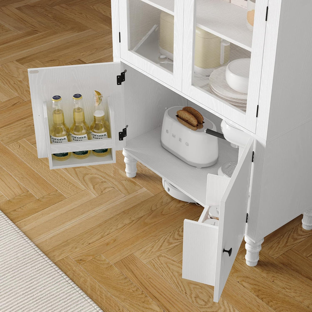 Furnify 71' Tall Arched Pantry Cabinet, Modern Kitchen Storage Cabinet with Doors, 3 Adjustable Shelves, Door Shelves, Organizer, Versatile Cupboard for Kitchen, Bathroom, White