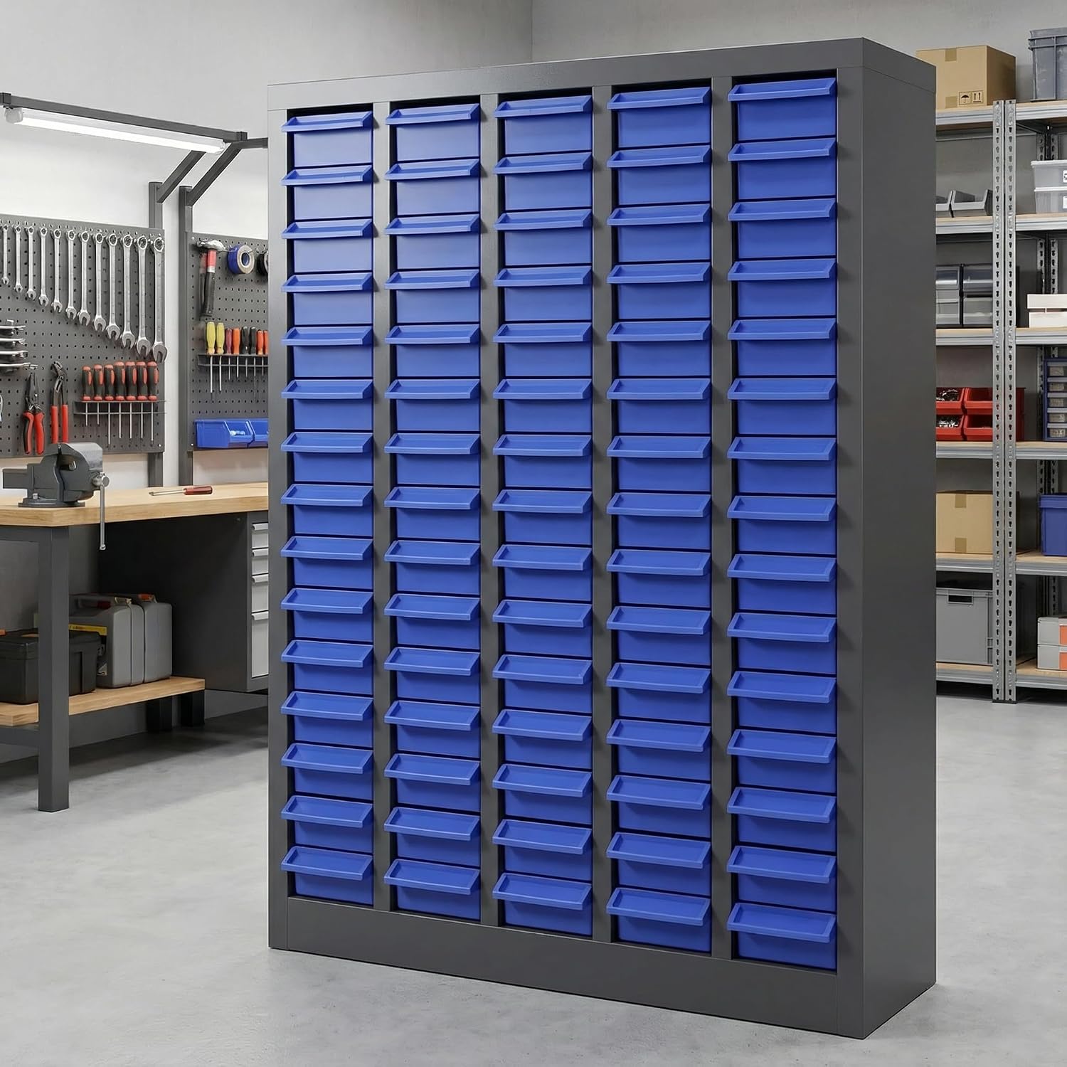 75 Drawers Stainless Steel Nut and Bolt Organizer, Parts Cabinet with Adjustable Shelves and Label Stickers, Bolt Organizer for Nuts Bolts Parts Screws Small Items