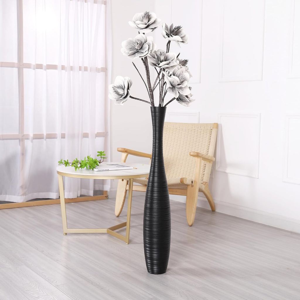 Leewadee Decorative Tall Floor Vase for Living Room Decor, 34 inches, Black, Resin