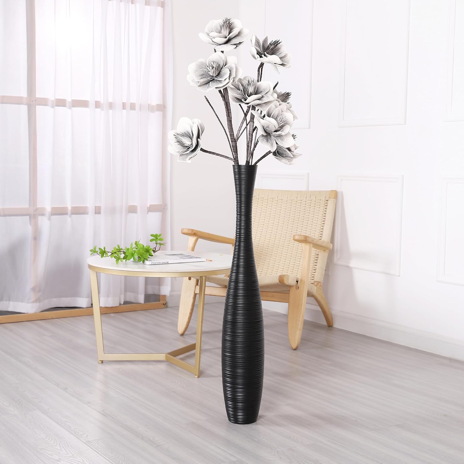 Leewadee Decorative Tall Floor Vase for Living Room Decor, 34 inches, Black, Resin