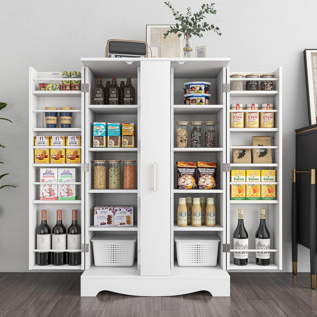 kepptory 47' Kitchen Pantry Cabinet with Drawer, Storage Cabinet with Adjustable Shelves, White Buffet Cupboards Sideboard for Home Office Use