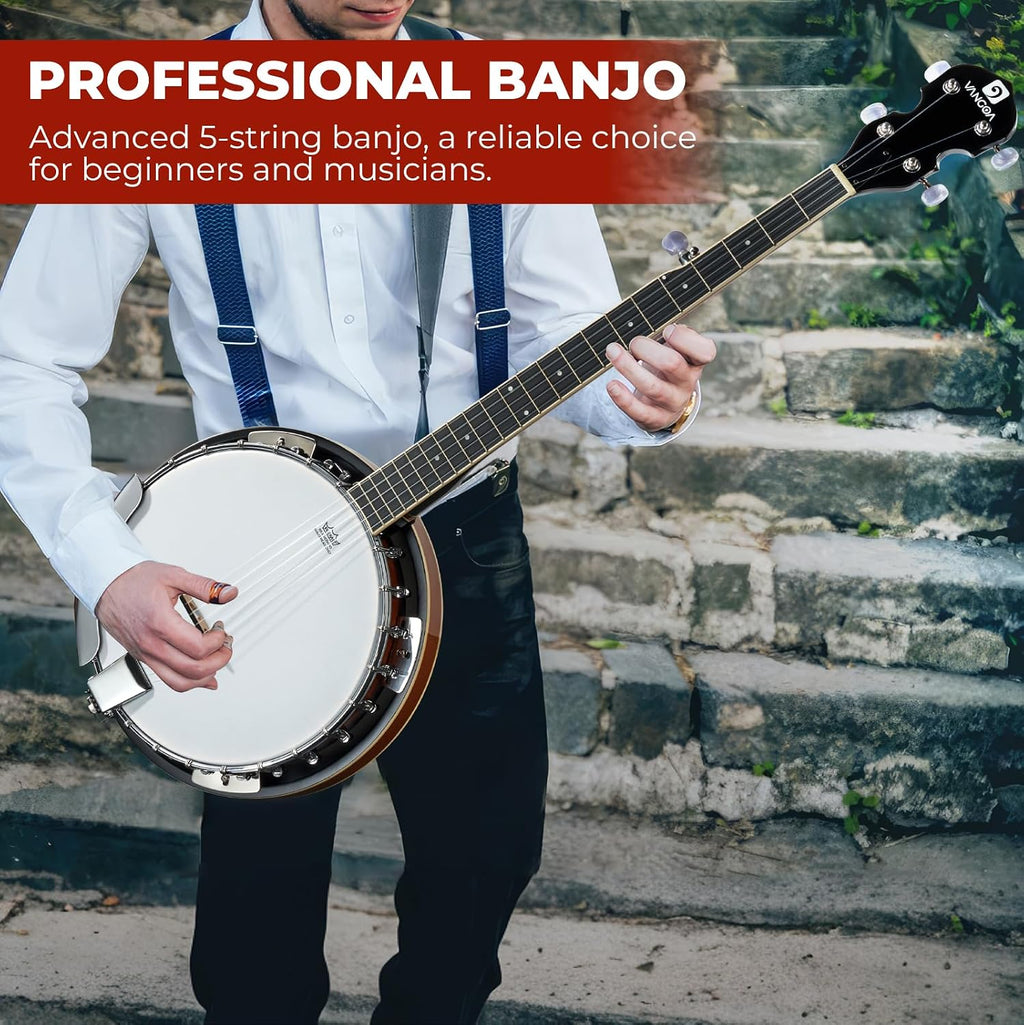 Vangoa NYLON Banjo 5 String Kit, 38 Inch Full Size Banjo with Nylon Strings with Gig Bag, Premium Accessories Outfit, Starter Kit for Beginners Adults Teens, Brown