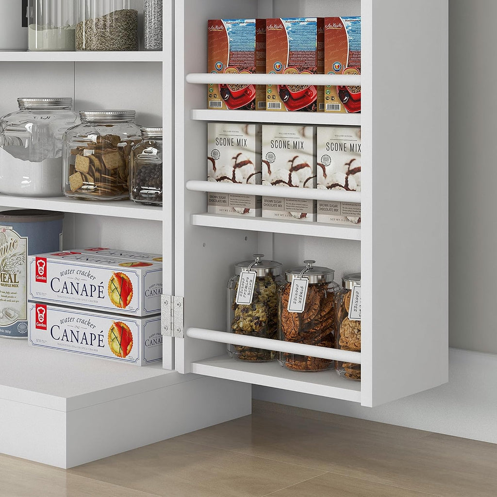 HOMCOM 41' Kitchen Pantry Storage Cabinet, Freestanding Kitchen Cabinet with 12 Door Shelves, Double Doors, 5-Tier Shelving and Adjustable Shelves, Painted White