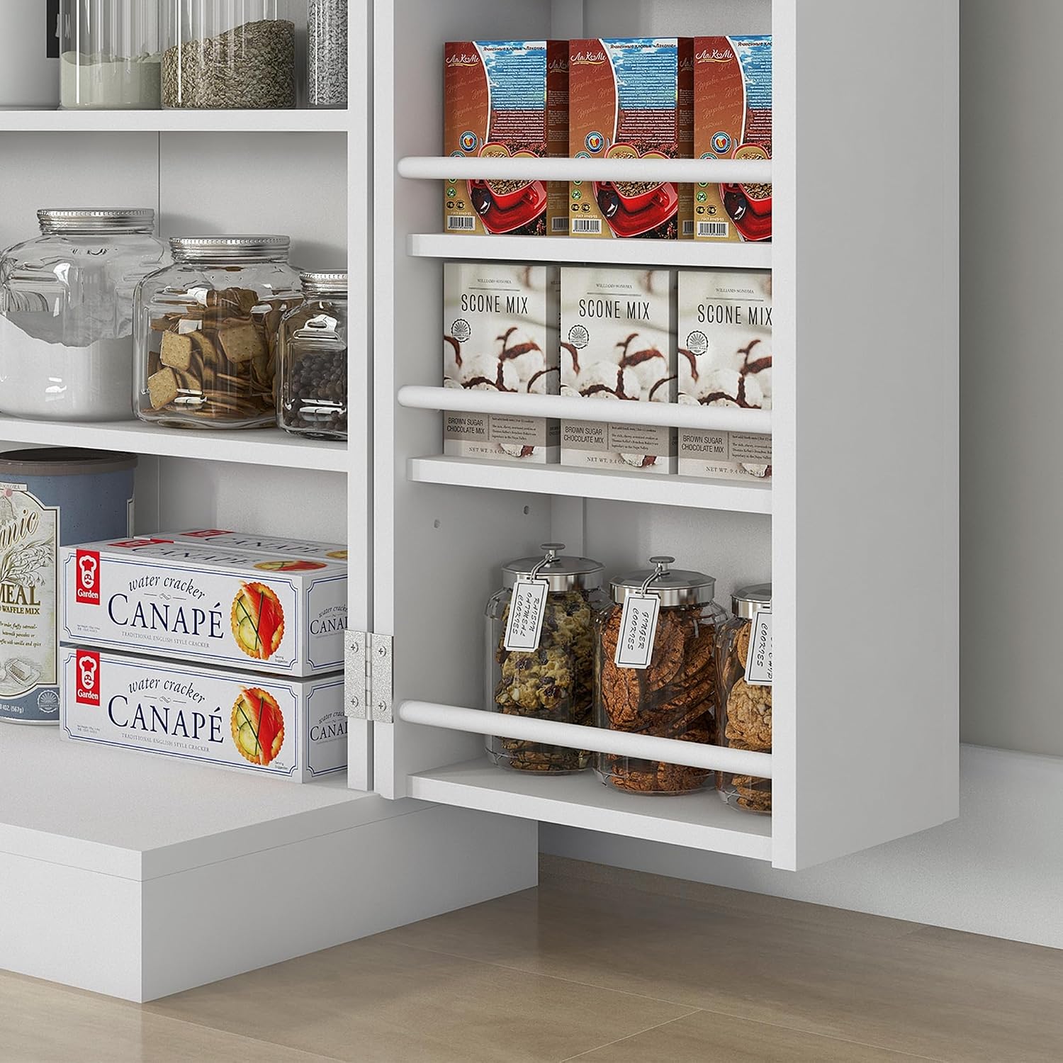 HOMCOM 41' Kitchen Pantry Storage Cabinet, Freestanding Kitchen Cabinet with 12 Door Shelves, Double Doors, 5-Tier Shelving and Adjustable Shelves, Painted White