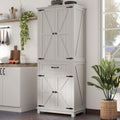 DWVO 72' Tall Farmhouse Pantry Cabinet, Kitchen Storage Pantry with Barn Doors & Drawer, Versatile Organizer with Adjustable Shelves, Rustic Cupboard for Dining Room, Living Room, White Oak