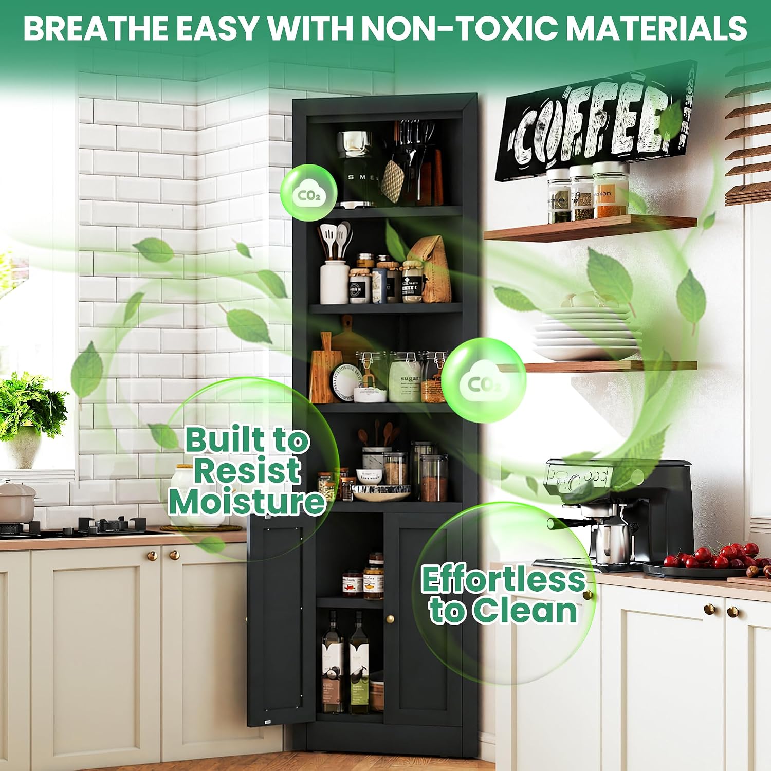 Tall Corner Cabinet,71' Waterproof Metal Corner Cabinet for Bathroom, Corner Storage Cabinet with 4 Adjustable Shelves & Quiet Close Door,Home Space Saver for Kitchen,Living Room,Pantry