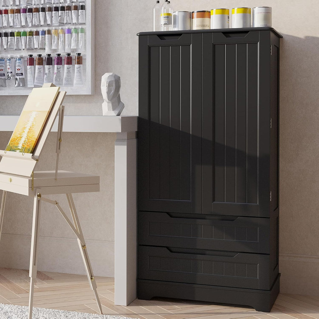 Gizoon Kitchen Pantry Cabinet with Drawers, 47' Small Food Pantry Storage Cabinet with 6 Door Shelves for Snack and Spice, Freestanding Craft Storage Cabinet for Craft Room, Black, Painted
