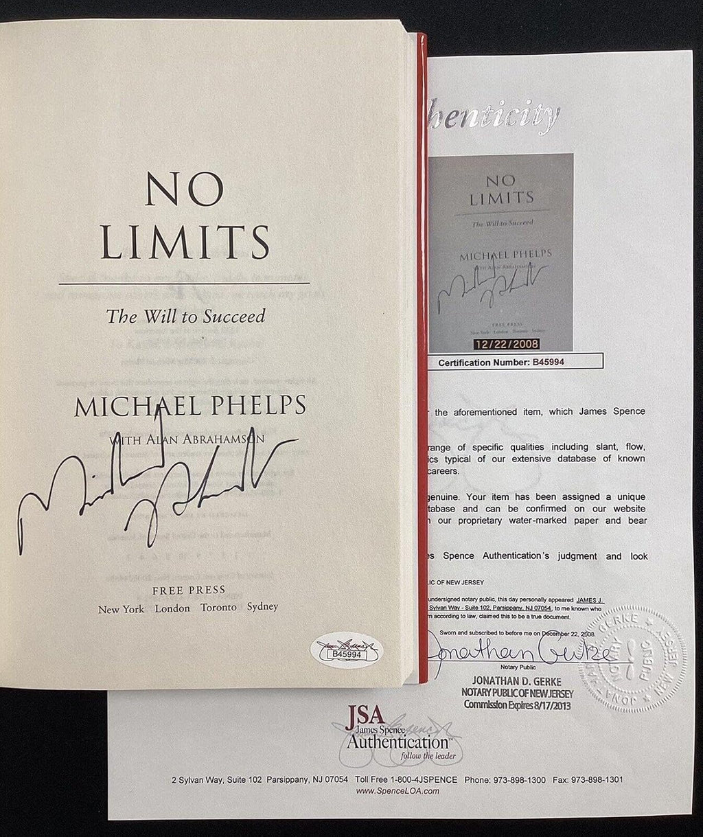 Michael Phelps Signed Book No Limits HCB Olympic Medal Swim Autograph JSA - Autographed Olympic Caps and Hats