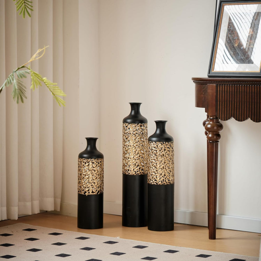 Floor Vases Decorative Tall - 20.8/24.8/28.7 in Metal Cylinder Vases Extra Large Decorative Vase Set of 3 Living Room Modern Big Standing Decor for Dining Bedroom Home Corner Indoor